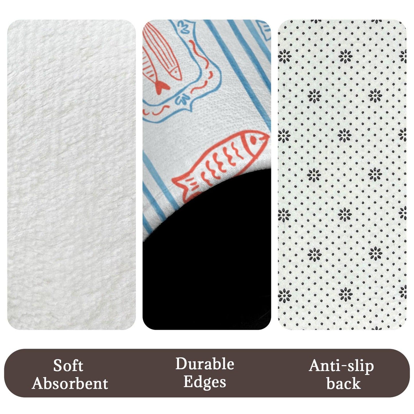 Mediterranean Bath Mat Set, Sardine Lemon Stripe Coastal Bathroom Rug, Beach Apartment Decor