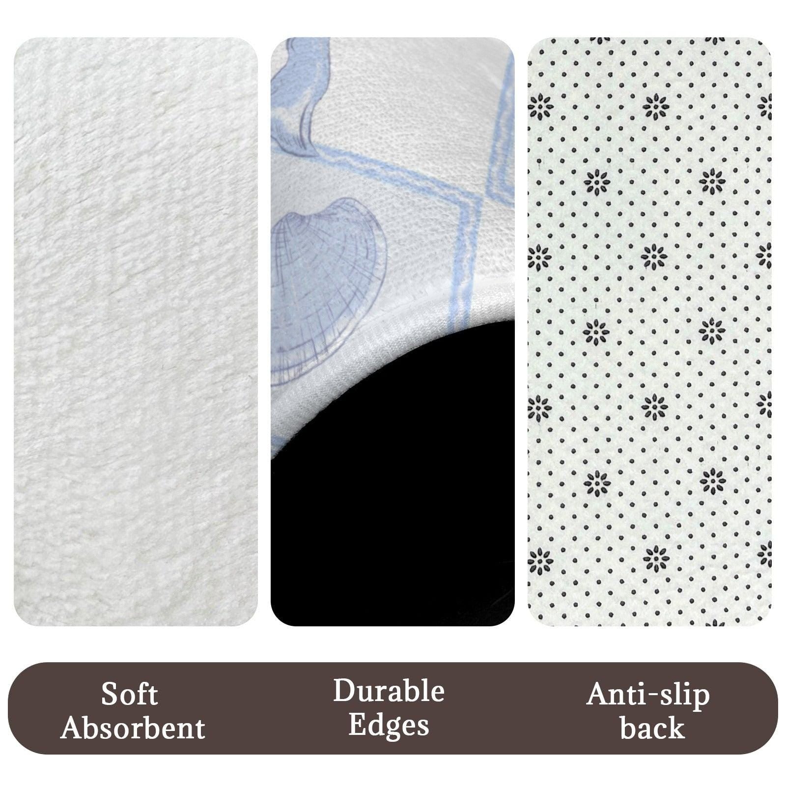 Blue Lattice Shell Bath Mat Set, Coastal Bow Toilet Rug, Seaside Bathroom Decor