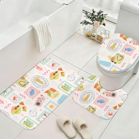 3-Piece Cruise Vacation Bath Mat Set, Pineapple Travel Bathroom Rug Trio