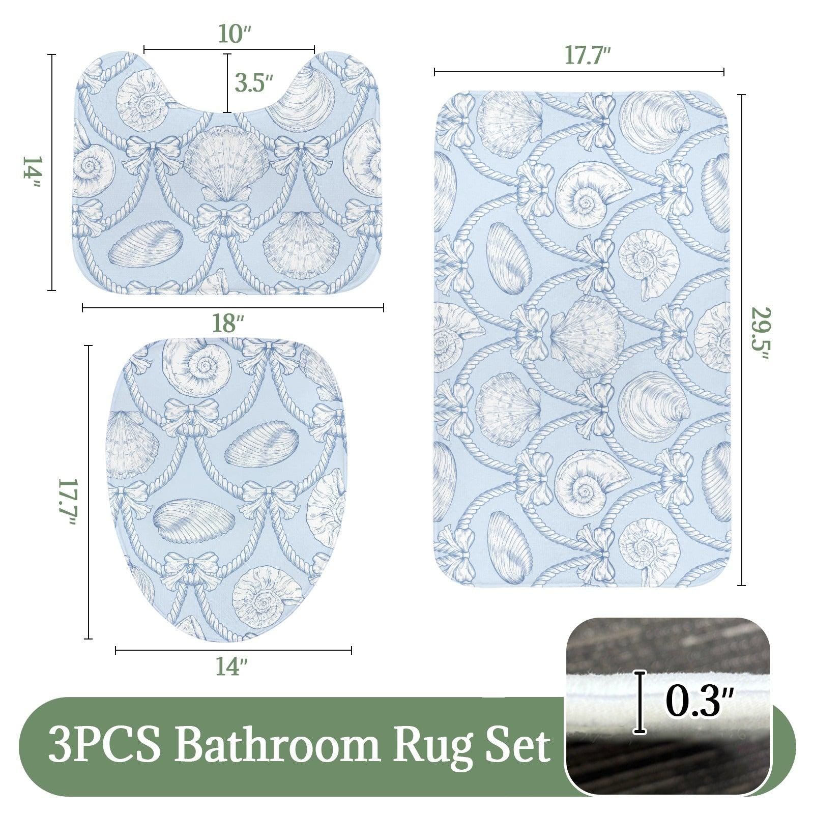 Seashell Bath Mat Set, Coastal Rope Bow Bathroom Rug, Nautical Toilet Contour Mat