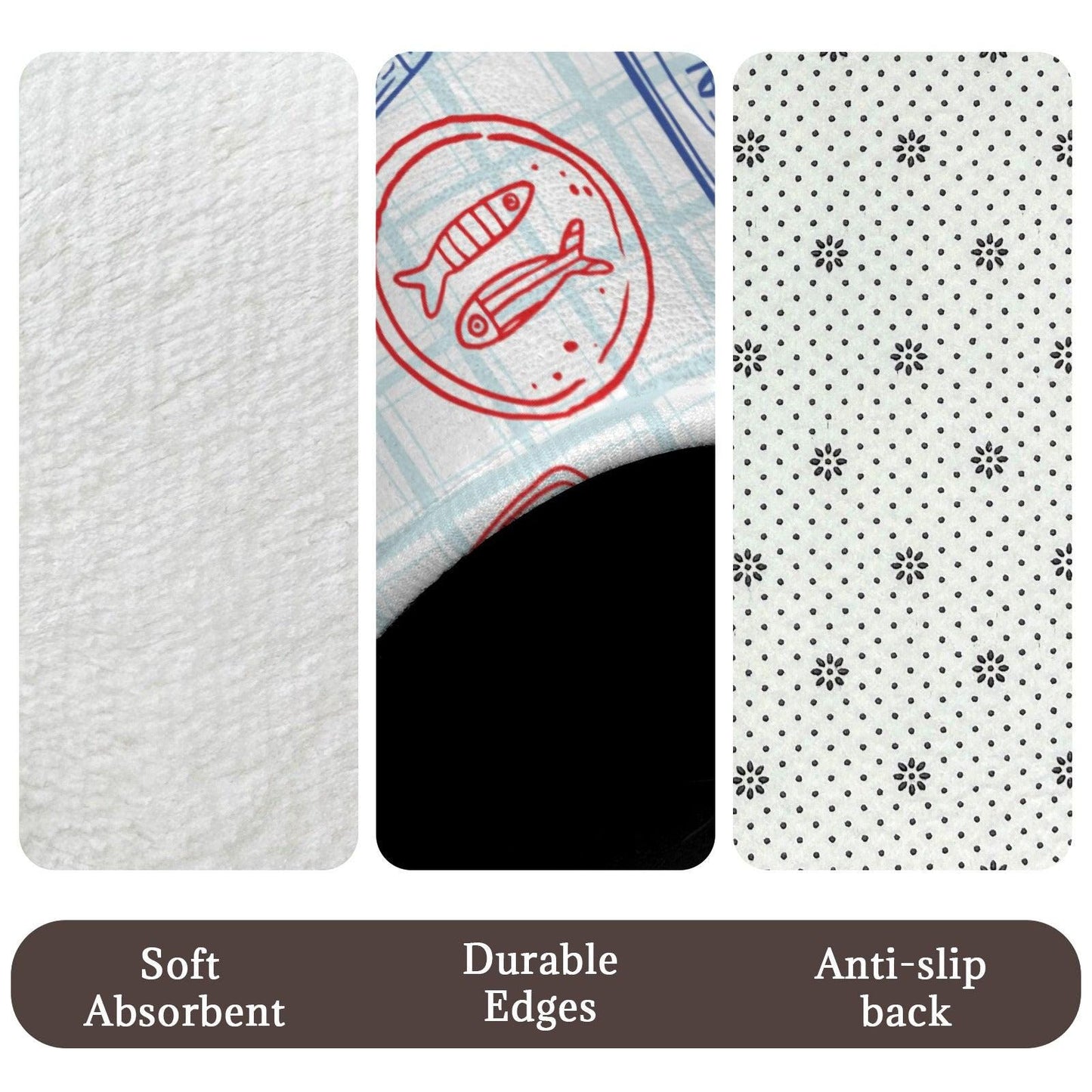 Tinned Fish Sardine Bath Mat Set, Coastal Nautical Bathroom Decor, Red Blue Seafood Print