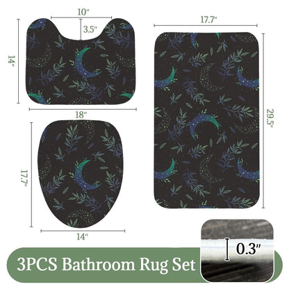 Celestial Shower Curtain, Moody Crescent Moon Botanical Bathroom Decor