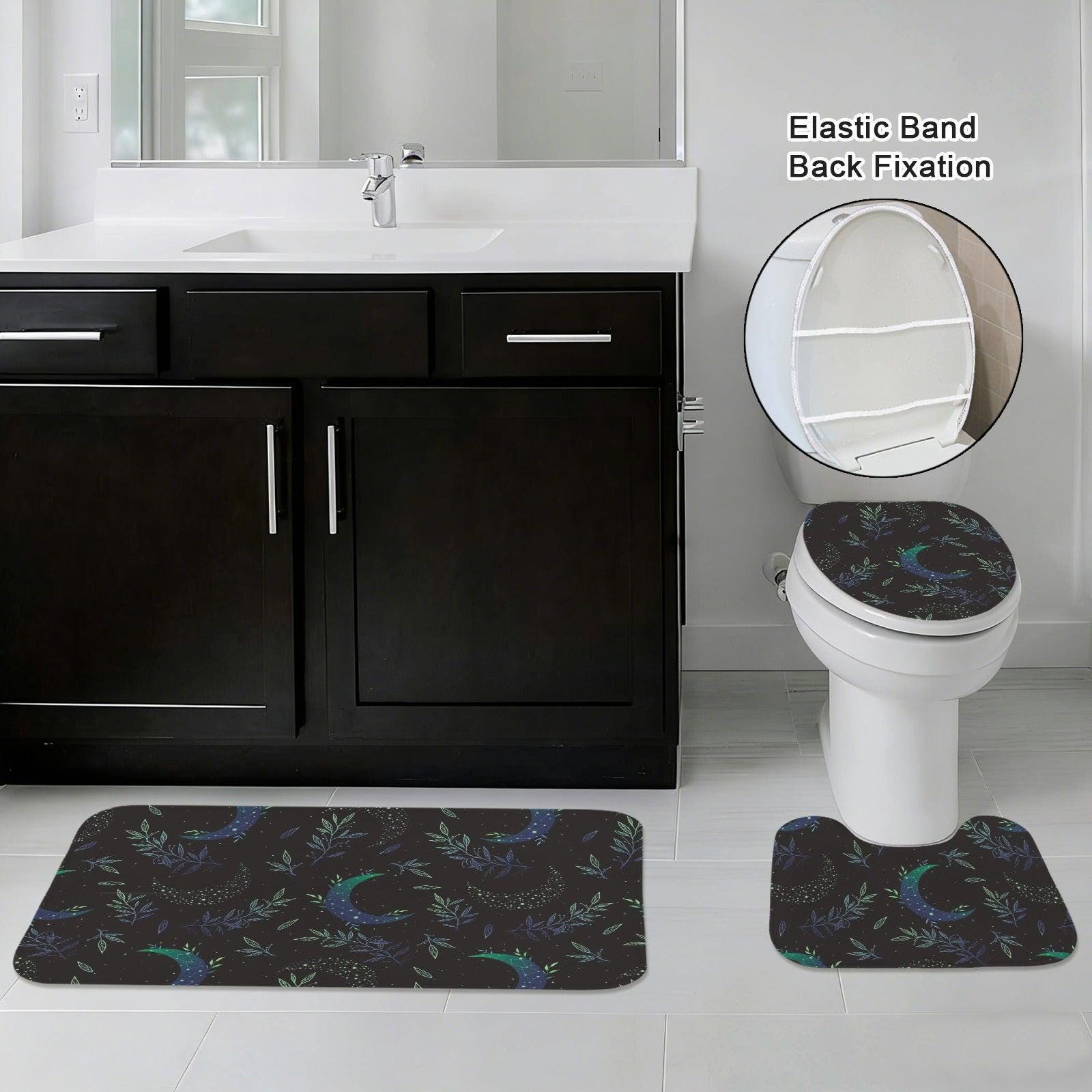 Celestial Shower Curtain, Moody Crescent Moon Botanical Bathroom Decor
