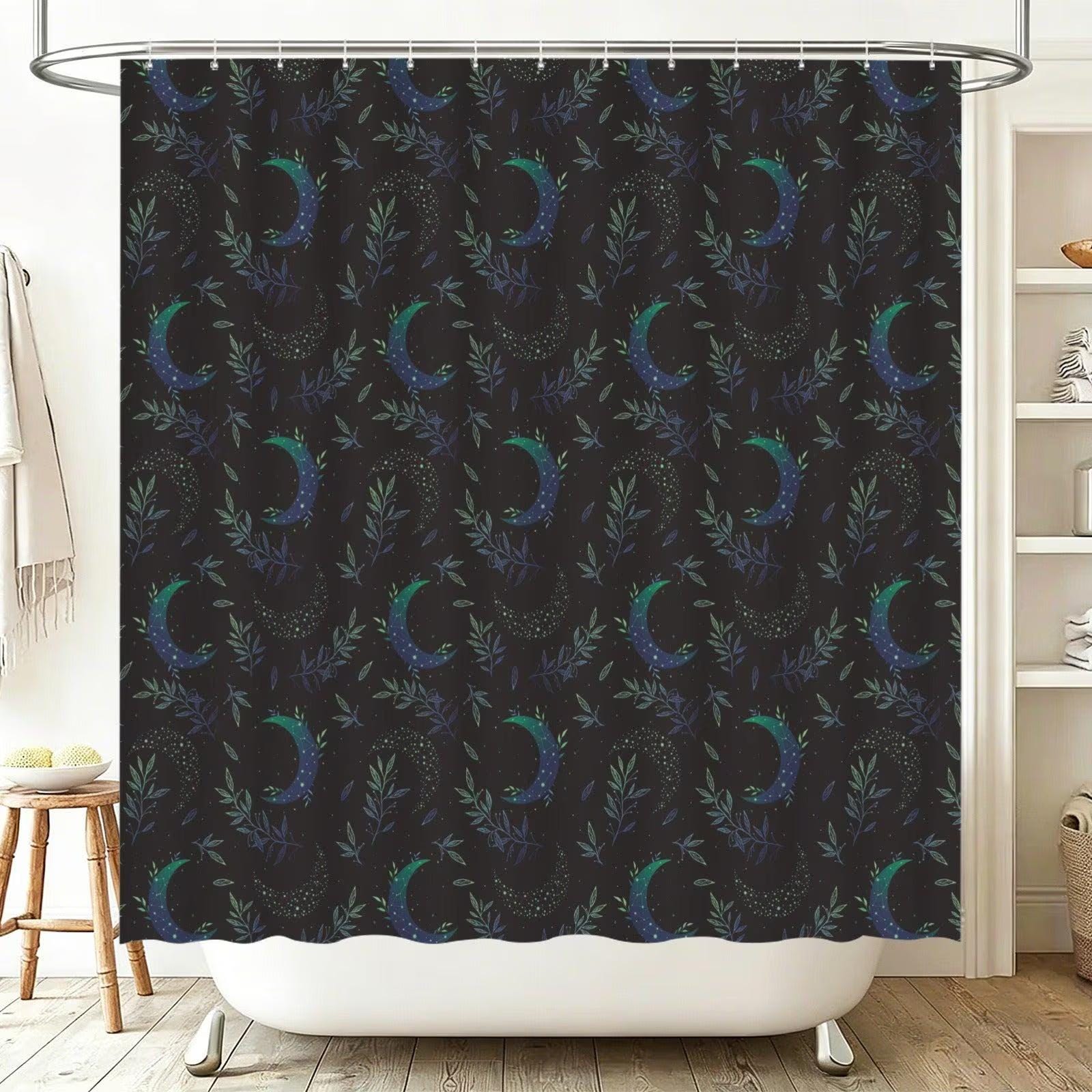 Celestial Moon Bathroom Rug Set, Botanical Night Sky Bath Mat, 3-Piece Lunar Toilet Decor