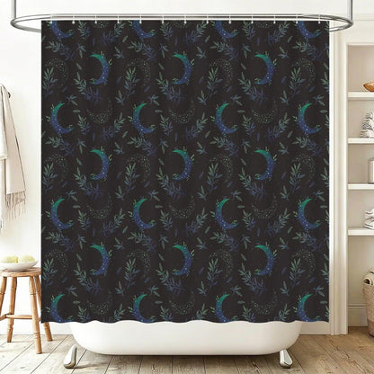 Celestial Moon Bathroom Rug Set, Botanical Night Sky Bath Mat, 3-Piece Lunar Toilet Decor