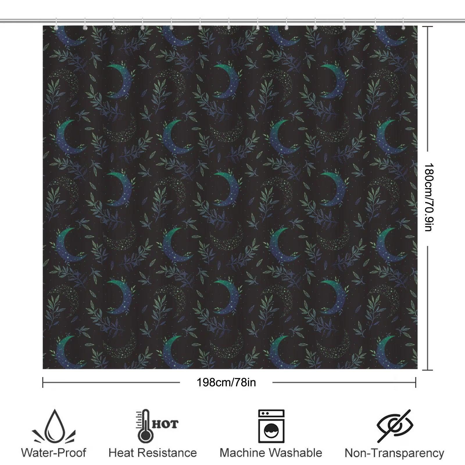 Celestial Moon Bathroom Rug Set, Botanical Night Sky Bath Mat, 3-Piece Lunar Toilet Decor
