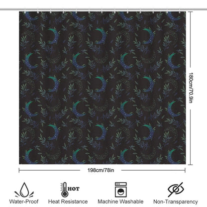 Celestial Moon Bathroom Rug Set, Botanical Night Sky Bath Mat, 3-Piece Lunar Toilet Decor