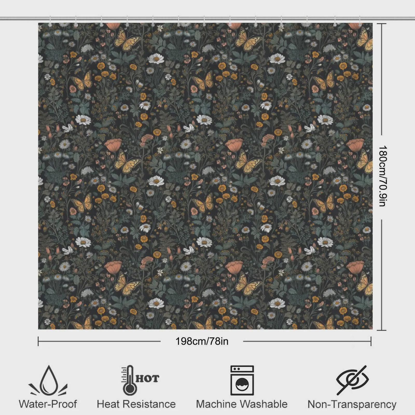 Butterfly Wildflower Bathroom Rug Set, Cottage Garden Bath Mat Bundle