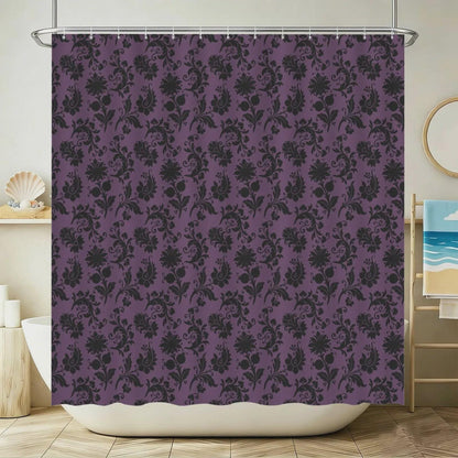 Purple Damask Bathroom Rug Set, Gothic Floral 3-Piece Bath Mat, Moody Victorian Decor