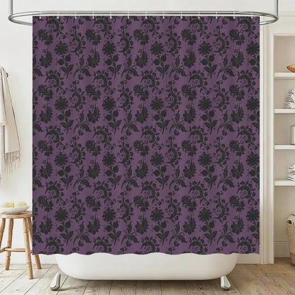Purple Damask Bathroom Rug Set, Gothic Floral 3-Piece Bath Mat, Moody Victorian Decor