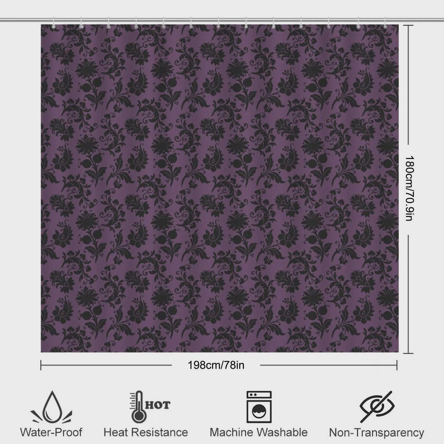 Purple Damask Bathroom Rug Set, Gothic Floral 3-Piece Bath Mat, Moody Victorian Decor