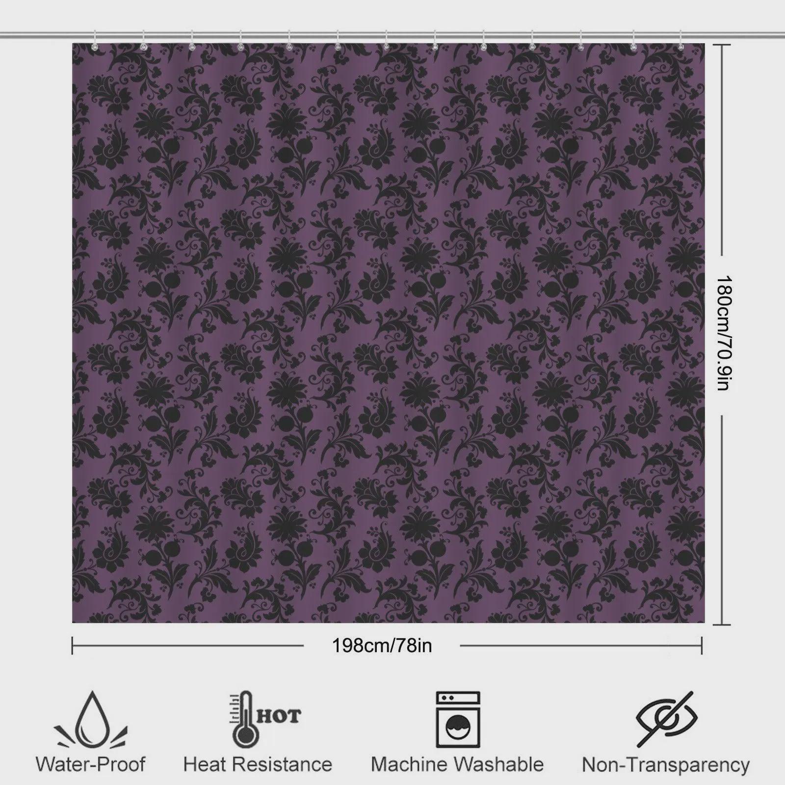 Purple Damask Bathroom Rug Set, Gothic Floral 3-Piece Bath Mat, Moody Victorian Decor