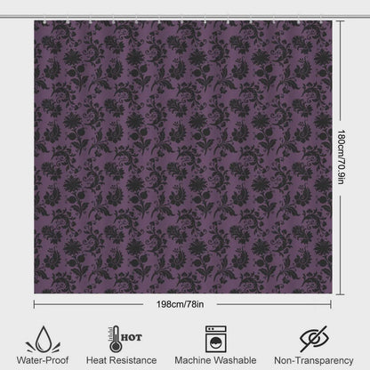 Purple Damask Bathroom Rug Set, Gothic Floral 3-Piece Bath Mat, Moody Victorian Decor