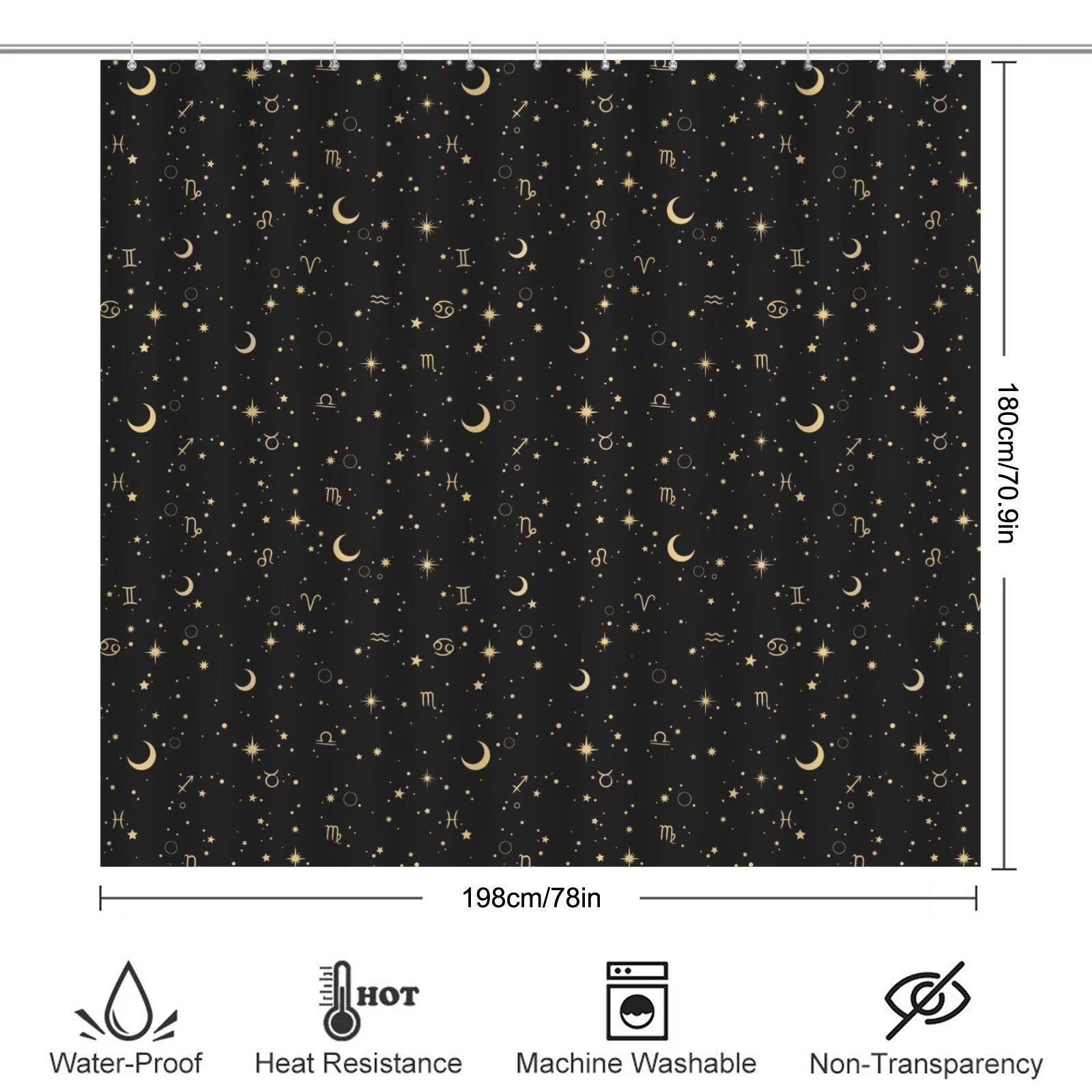 Celestial Zodiac Bathroom Rug Set, Black Gold Moon Star Bath Mat, Horoscope Home Decor