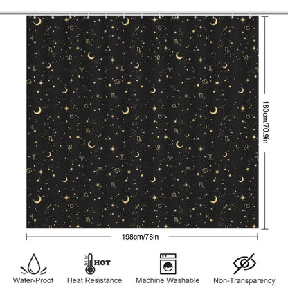 Celestial Zodiac Bathroom Rug Set, Black Gold Moon Star Bath Mat, Horoscope Home Decor