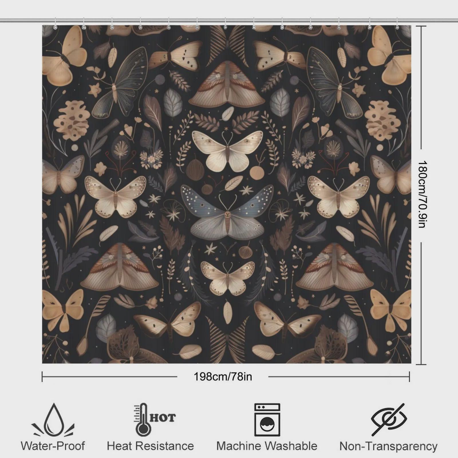 Moth Butterfly Bathroom Rug Set, Dark Cottagecore Toilet Cover, Gothic Nature Bath Decor