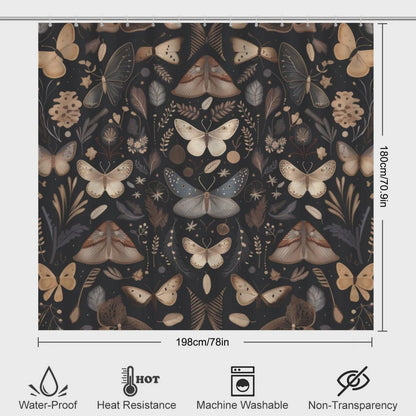 Moth Butterfly Bathroom Rug Set, Dark Cottagecore Toilet Cover, Gothic Nature Bath Decor