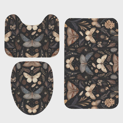 Moth Botanical Shower Curtain, Dark Cottagecore Butterfly Bath Decor