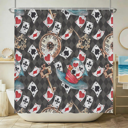 3 Piece Bathroom Rug Set, Playing Cards, Vintage Clock, Whimsical Maximalist Decor