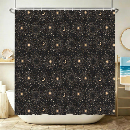 Celestial Sun Moon 3 Piece Bathroom Rug Set, Black Gold Boho Decor