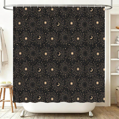 Celestial Sun Moon 3 Piece Bathroom Rug Set, Black Gold Boho Decor