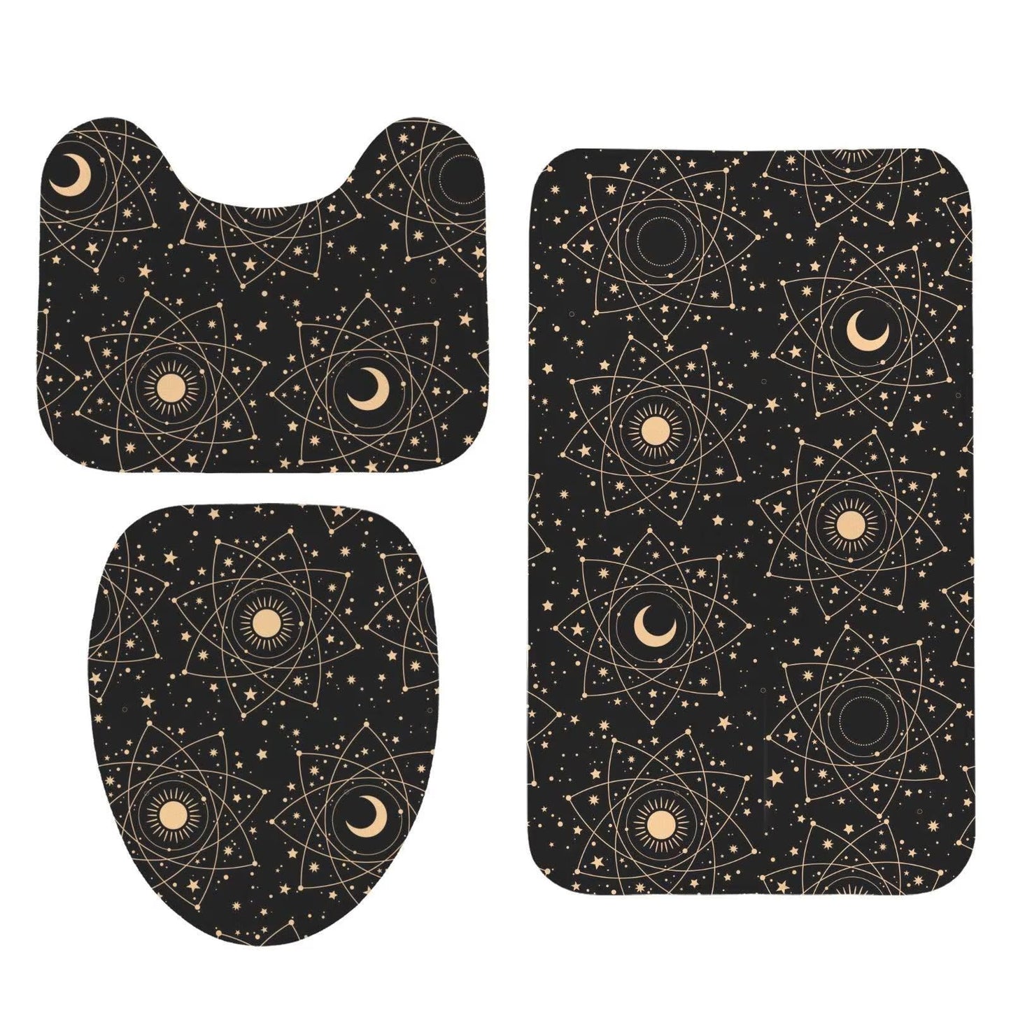 Black Celestial Moon Phase Shower Curtain, Astrology Sun Star Bath Decor