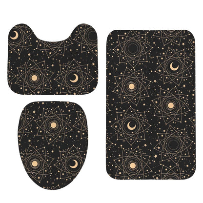 Black Celestial Moon Phase Shower Curtain, Astrology Sun Star Bath Decor