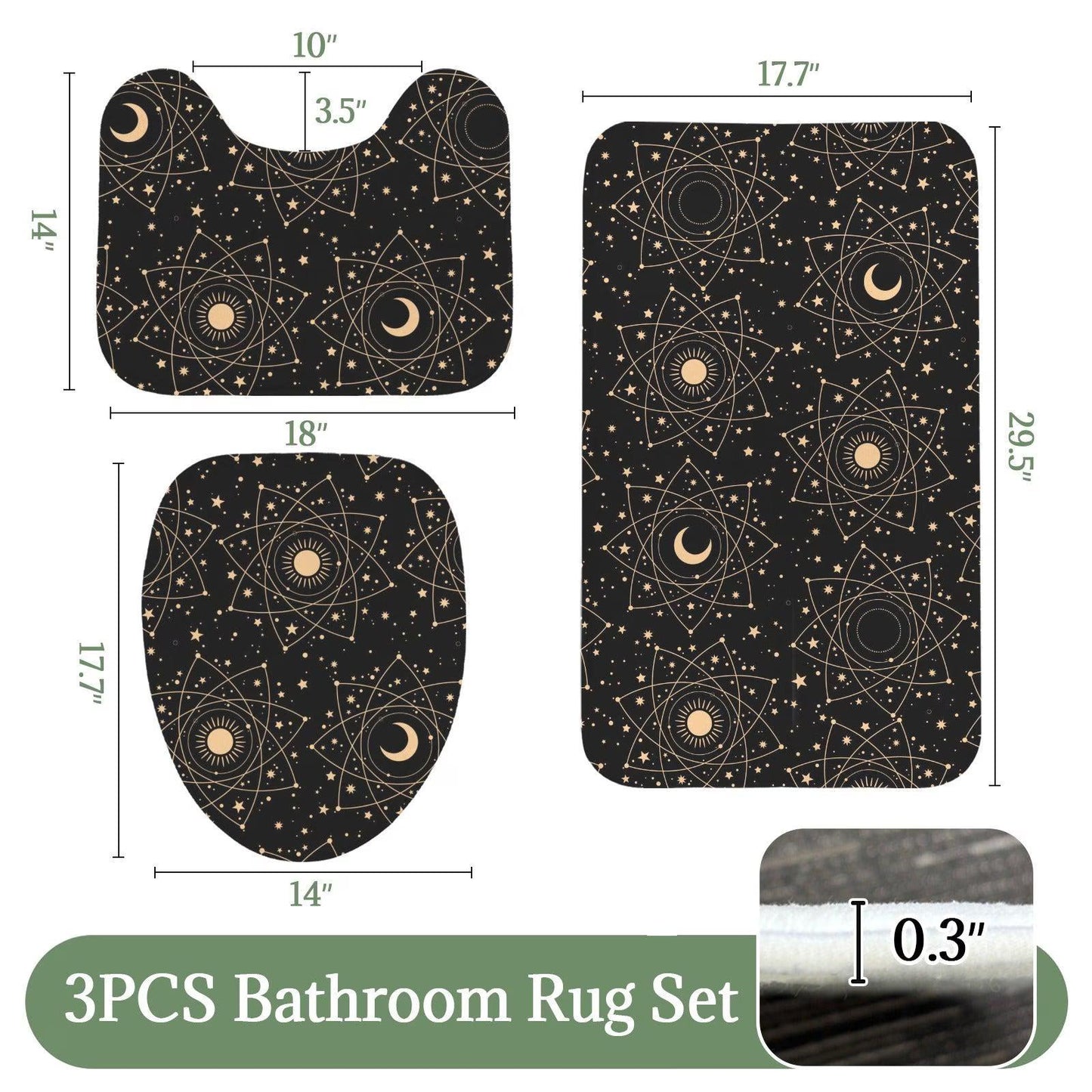 Black Celestial Moon Phase Shower Curtain, Astrology Sun Star Bath Decor