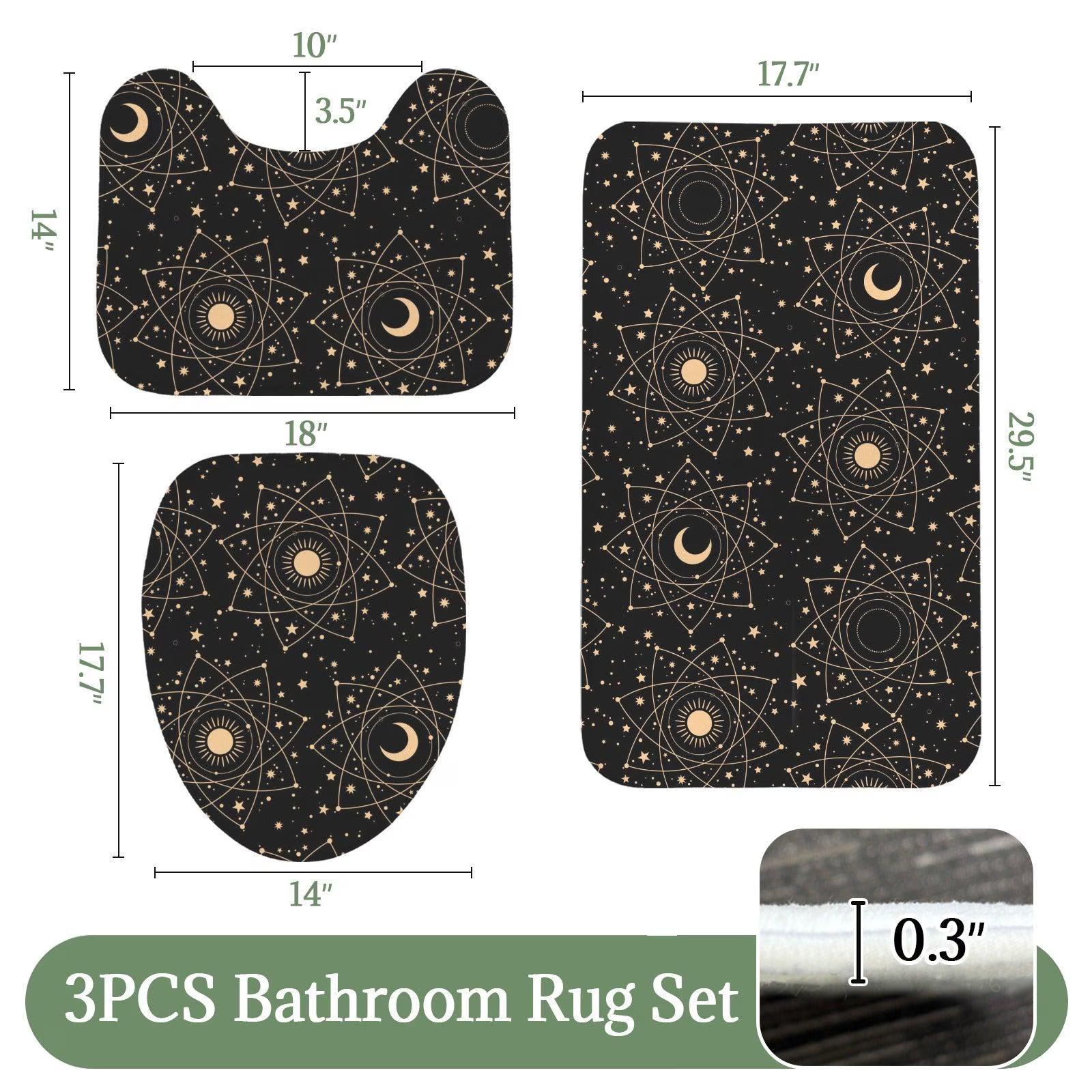 Black Celestial Moon Phase Shower Curtain, Astrology Sun Star Bath Decor