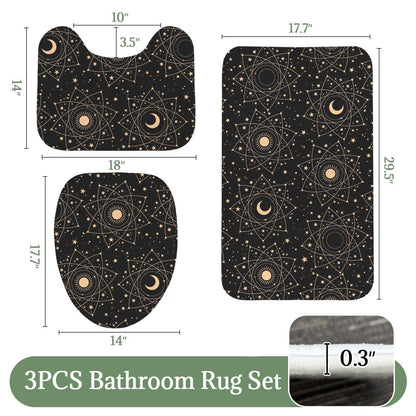 Black Celestial Moon Phase Shower Curtain, Astrology Sun Star Bath Decor