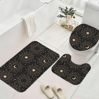 Black Celestial Moon Phase Shower Curtain, Astrology Sun Star Bath Decor