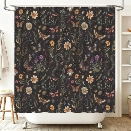 Snake Butterfly Mushroom Bathroom Rug Set, Gothic Forest Nature Decor Mat Trio