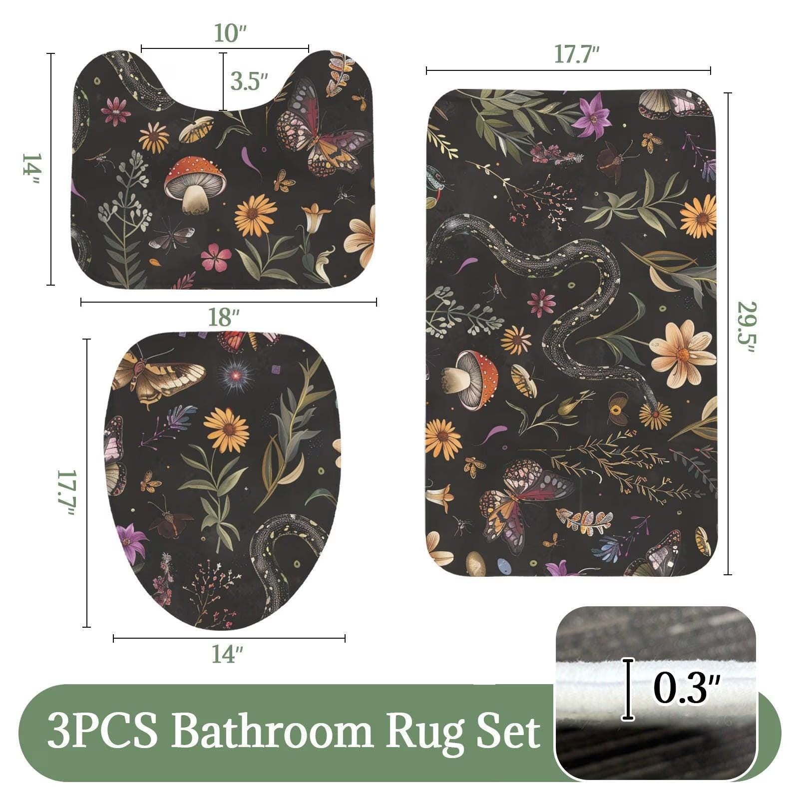 Snake Butterfly Shower Curtain, Dark Woodland Floral Bath Decor