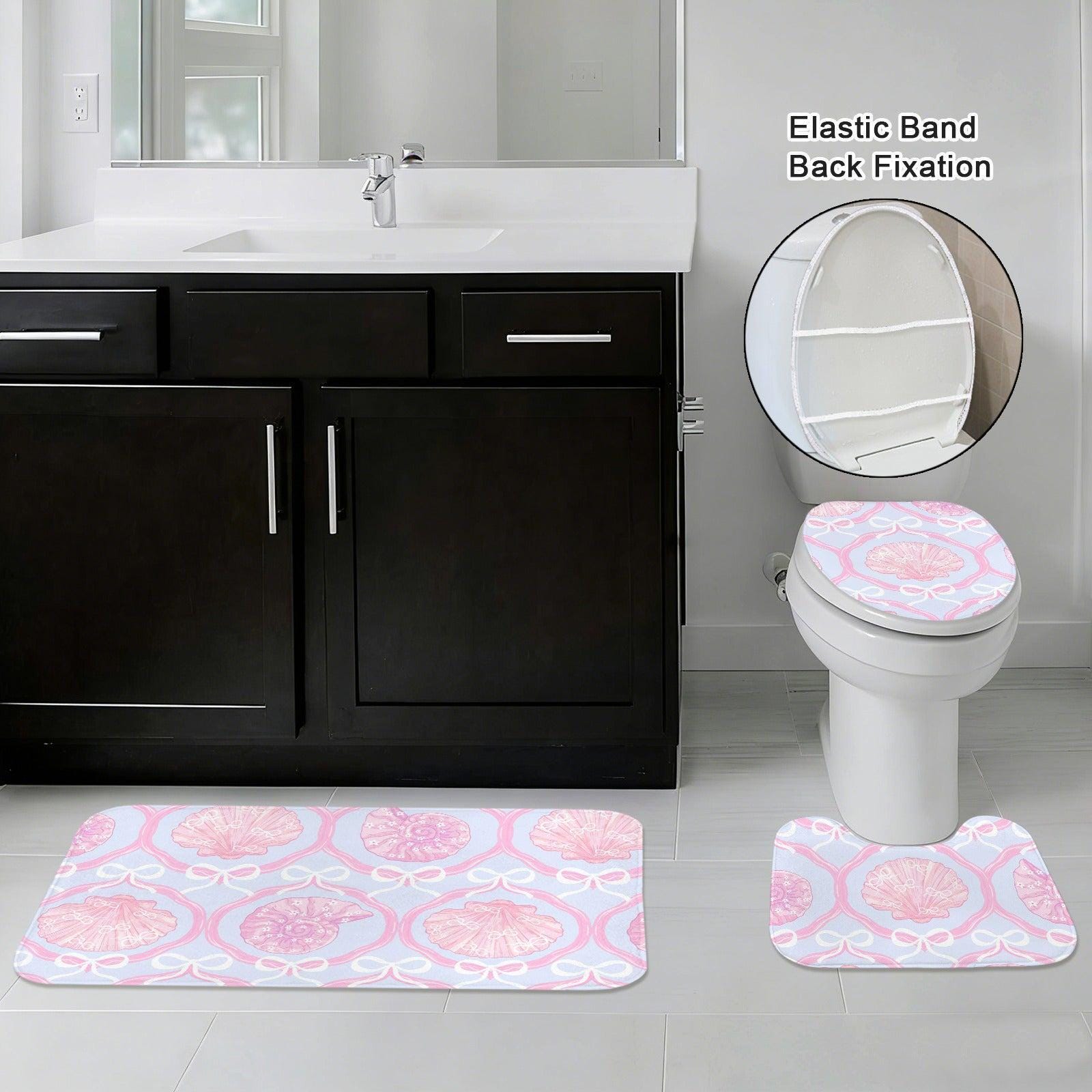 Pink Seashell Shower Curtain, Coquette Bow Pastel Coastal Bath Decor