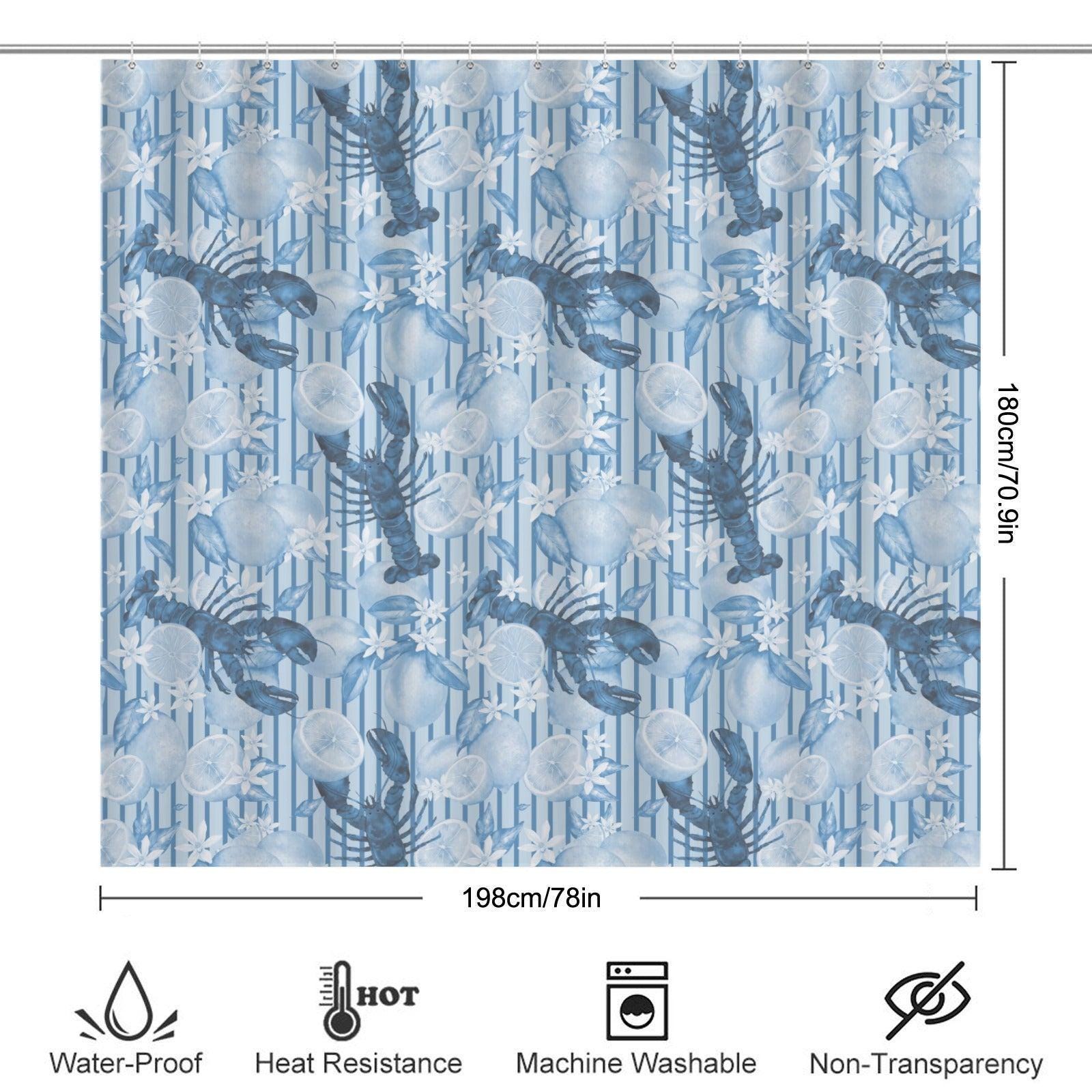 Blue Lobster Lemon Floral Bath Mat Set, Watercolor Coastal Bathroom Rug