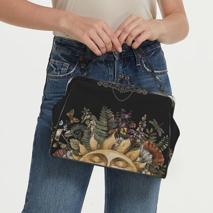 Kiss Lock Purse, Dark Cottagecore Handbag, Sun Botanical Frame Bag