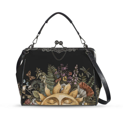 Kiss Lock Purse, Dark Cottagecore Handbag, Sun Botanical Frame Bag
