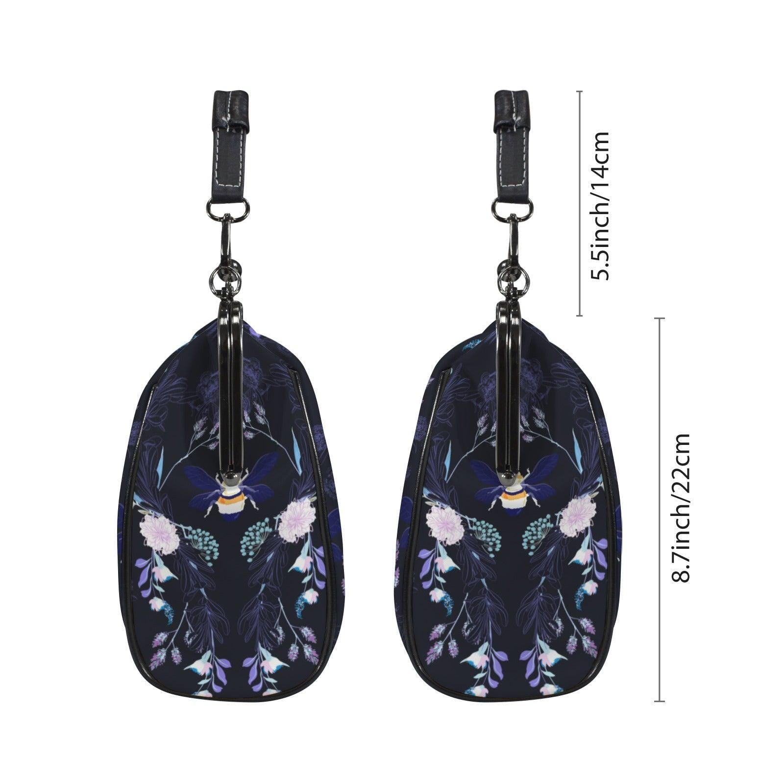 Bee Floral Kisslock Bag, Night Garden Purse, Cottagecore Handbag