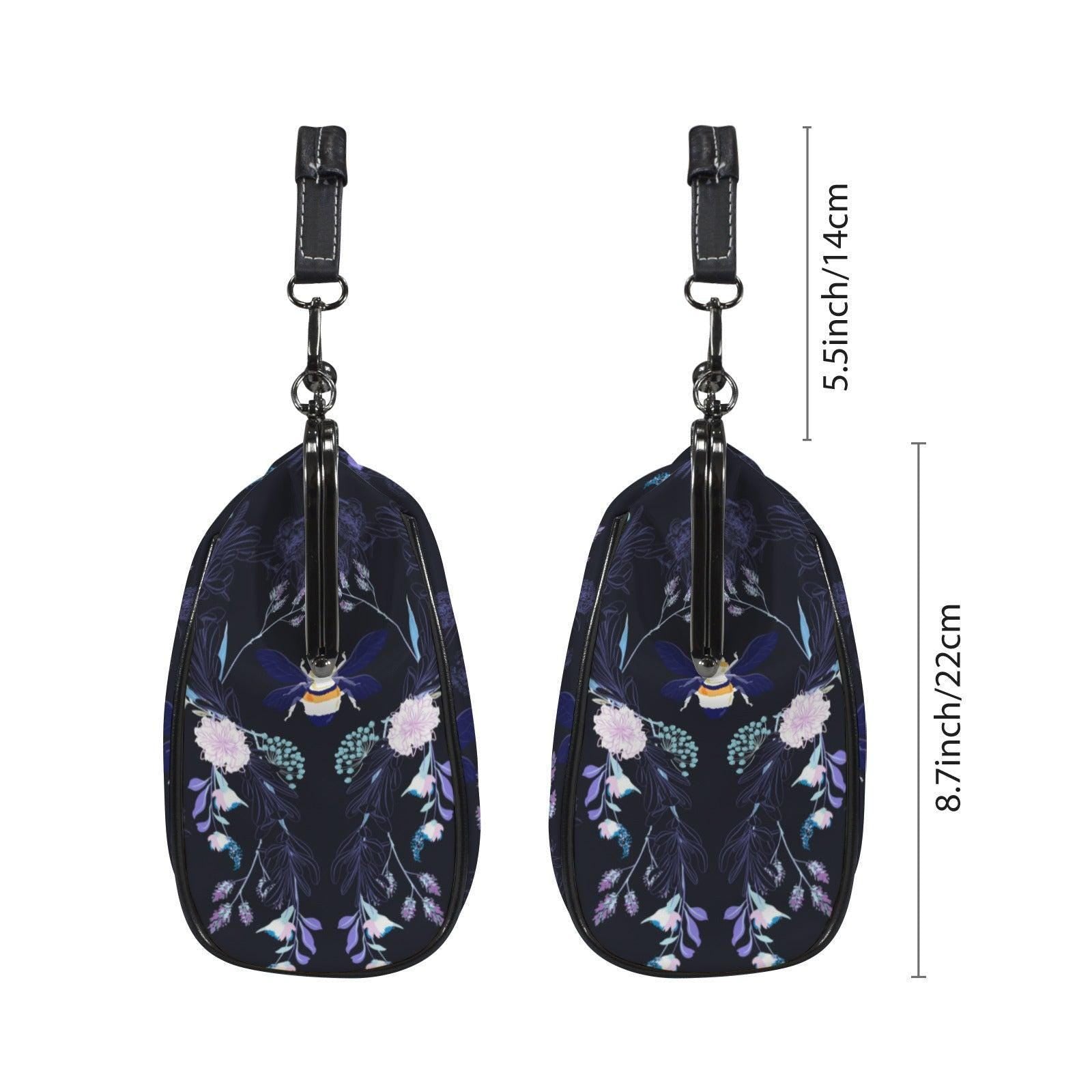 Bee Floral Kisslock Bag, Night Garden Purse, Cottagecore Handbag