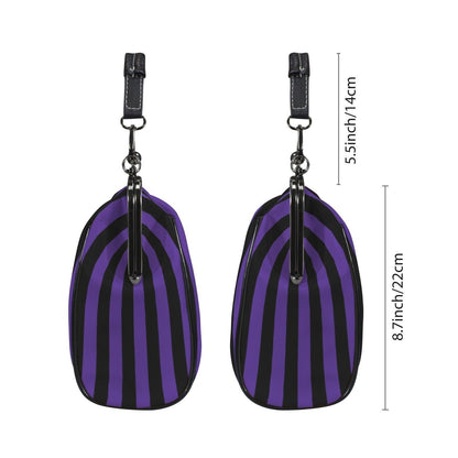 Purple Black Stripe Kiss Lock Purse, Gothic Frame Bag for Witchy Outfit