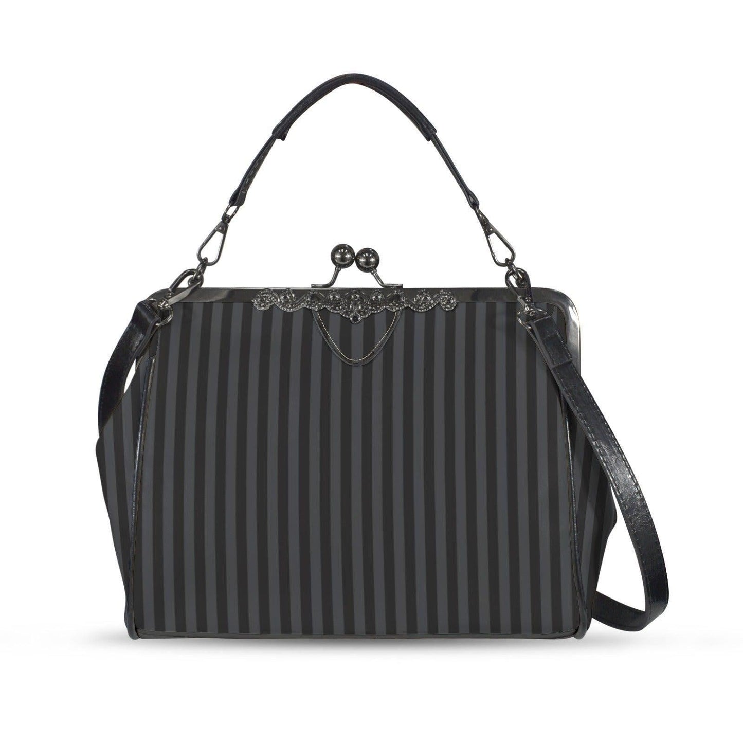 Black Striped Kisslock Bag - Dark Academia Witchcore Gothic Purse Retro Clasp Handbag