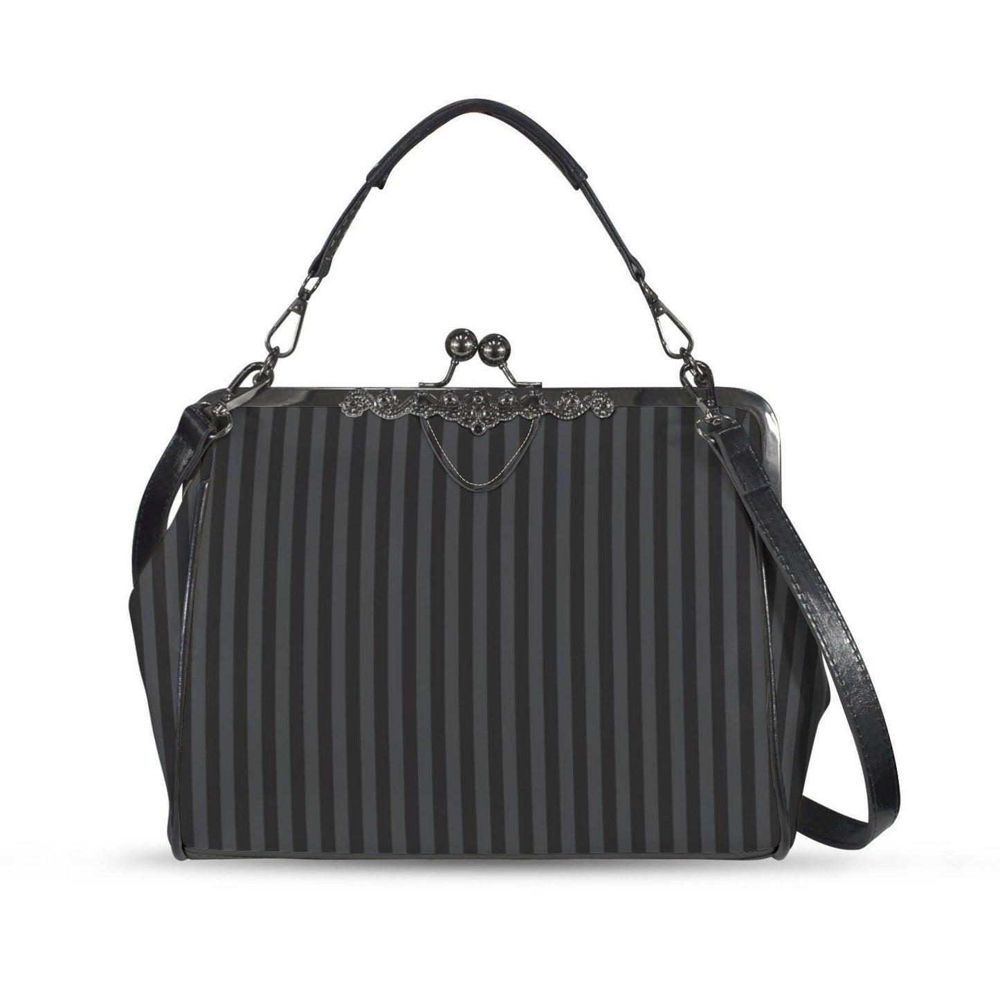 Black Striped Kisslock Bag - Dark Academia Witchcore Gothic Purse Retro Clasp Handbag