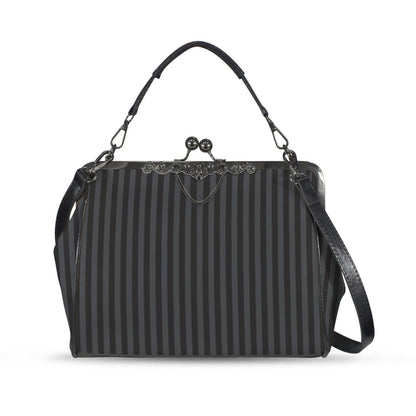 Black Striped Kisslock Bag - Dark Academia Witchcore Gothic Purse Retro Clasp Handbag