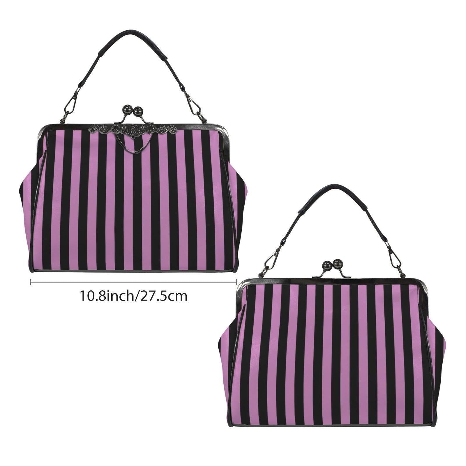 Pink and Black Stripe Vintage Handbag, Carnival Witchy Satchel, Retro Festival Bag, Enchanted Stripe Purse