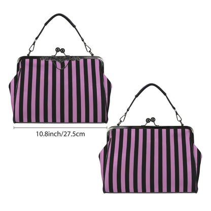 Pink and Black Stripe Vintage Handbag, Carnival Witchy Satchel, Retro Festival Bag