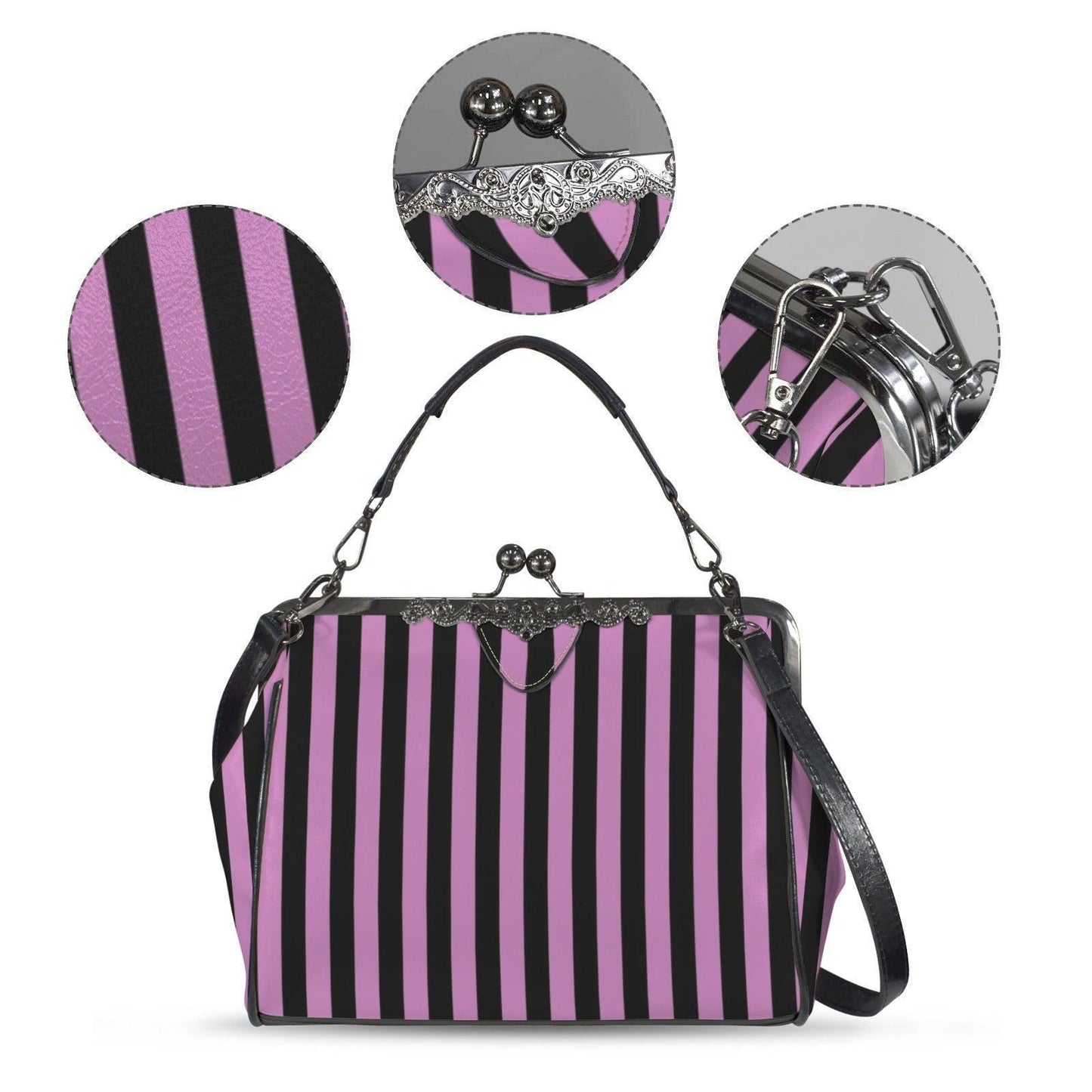 Pink and Black Stripe Vintage Handbag, Carnival Witchy Satchel, Retro Festival Bag