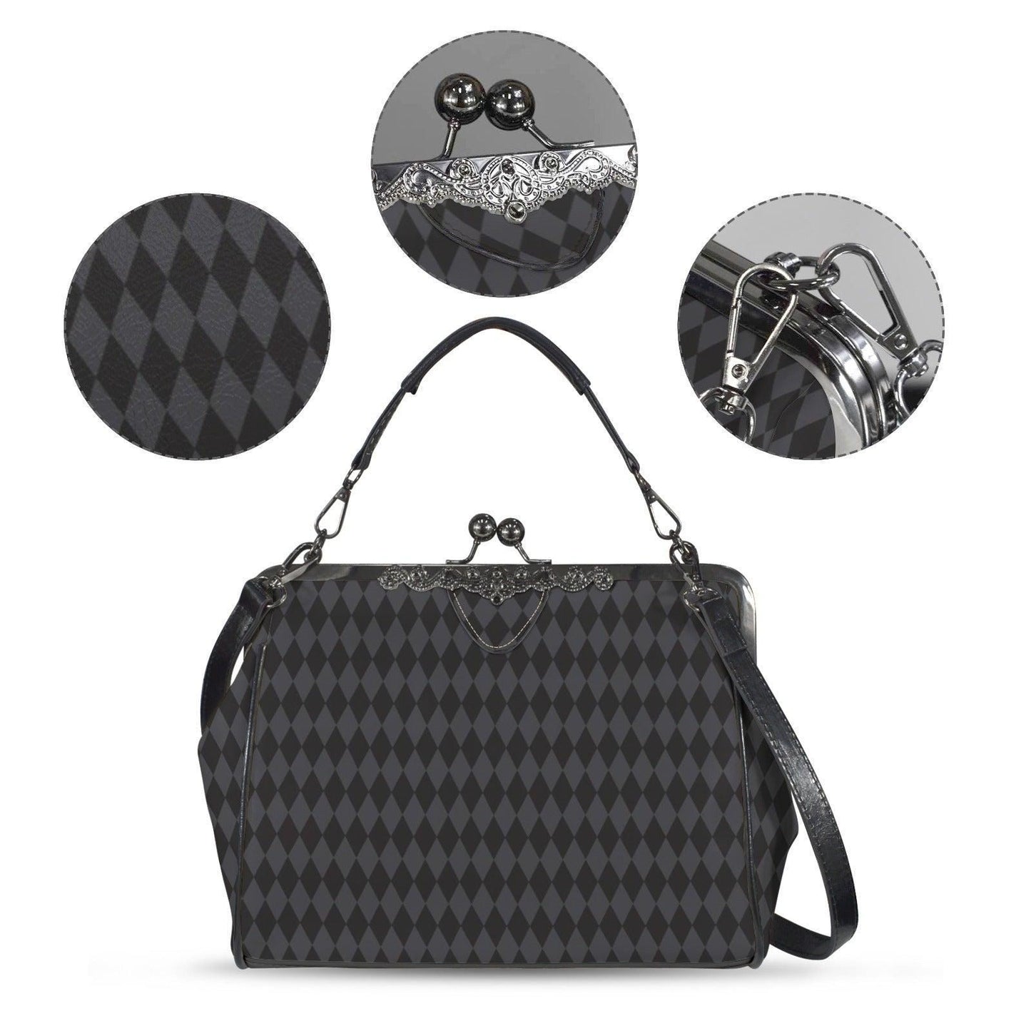 Harlequin Diamond Handbag, Vintage Clasp Purse, Geometric Retro Bag