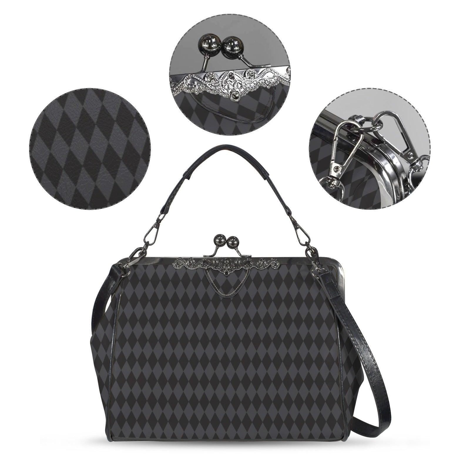 Harlequin Diamond Handbag, Vintage Clasp Purse, Geometric Retro Bag
