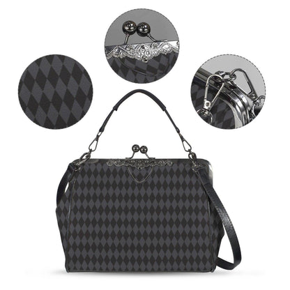 Harlequin Diamond Handbag, Vintage Clasp Purse, Geometric Retro Bag
