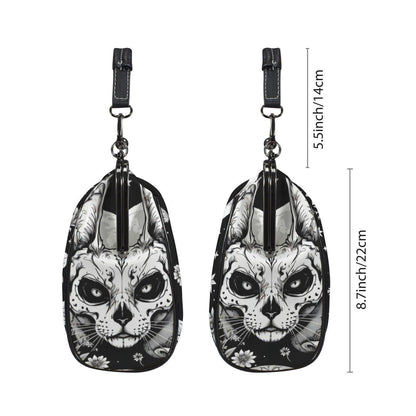 Full Moon Cat Kisslock Purse, Celestial Feline Print Handbag, Skull Flower Bag